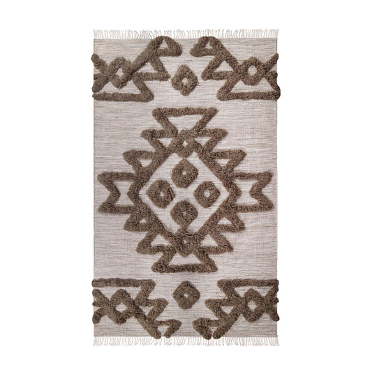 8' X 10' Sand And Taupe Wool Geometric Power Loom Stain Resistant Area Rug With Fringe