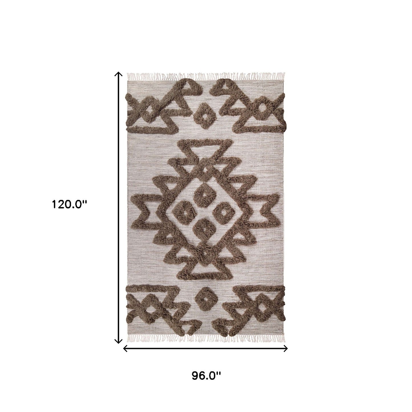 8' X 10' Sand And Taupe Wool Geometric Power Loom Stain Resistant Area Rug With Fringe