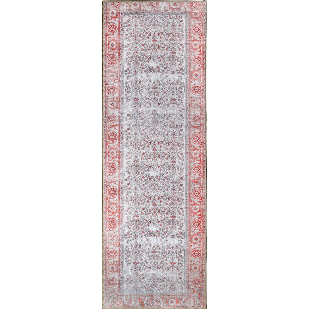 8' Berry Red Oriental Power Loom Stain Resistant Runner Rug