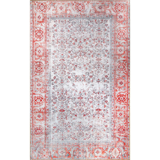 4' X 6' Berry Red Oriental Power Loom Stain Resistant Area Rug