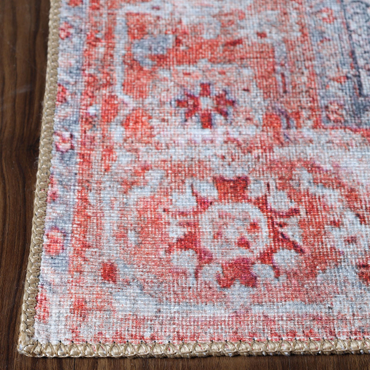 4' X 6' Berry Red Oriental Power Loom Stain Resistant Area Rug