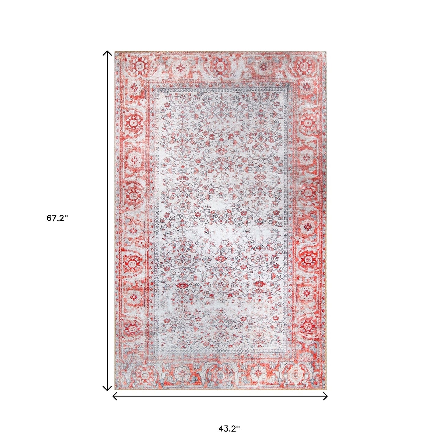 4' X 6' Berry Red Oriental Power Loom Stain Resistant Area Rug