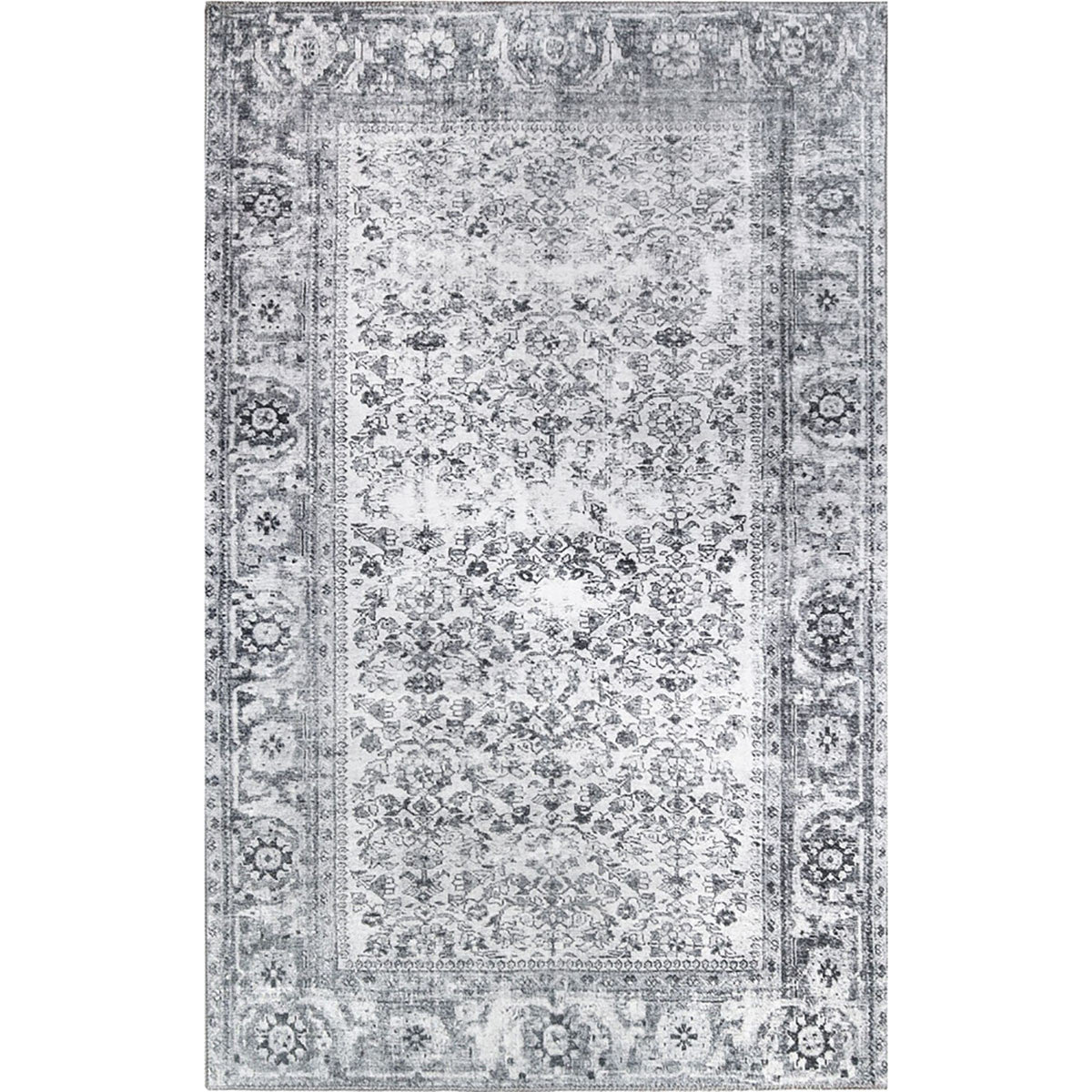 6' X 9' Charcoal Oriental Power Loom Stain Resistant Area Rug