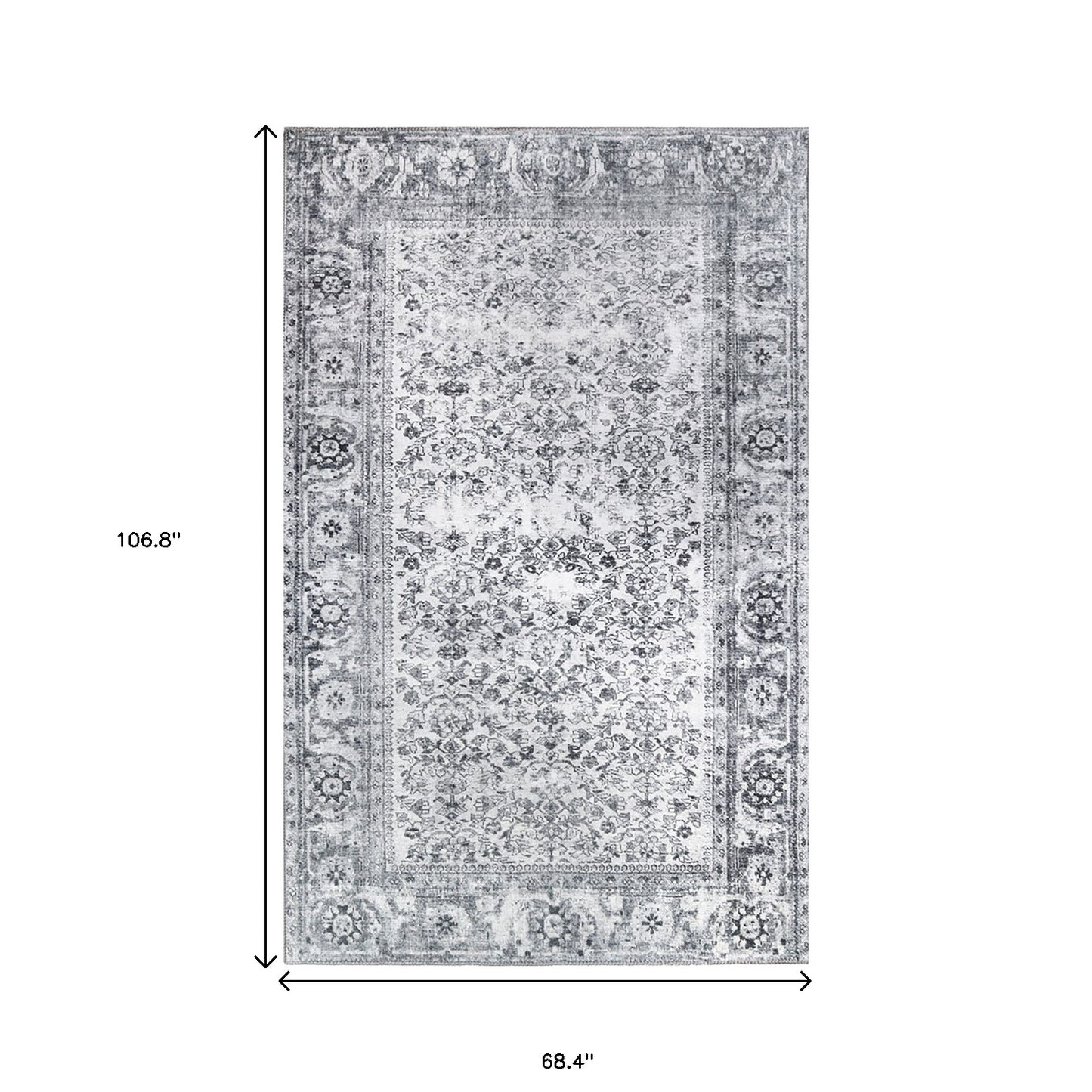 6' X 9' Charcoal Oriental Power Loom Stain Resistant Area Rug
