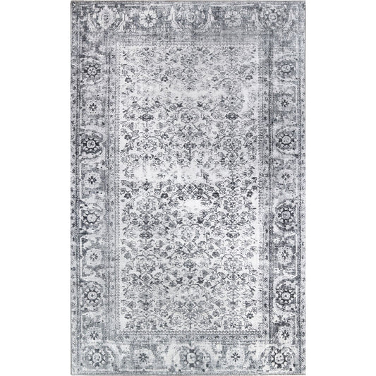 5' X 8' Charcoal Oriental Power Loom Stain Resistant Area Rug