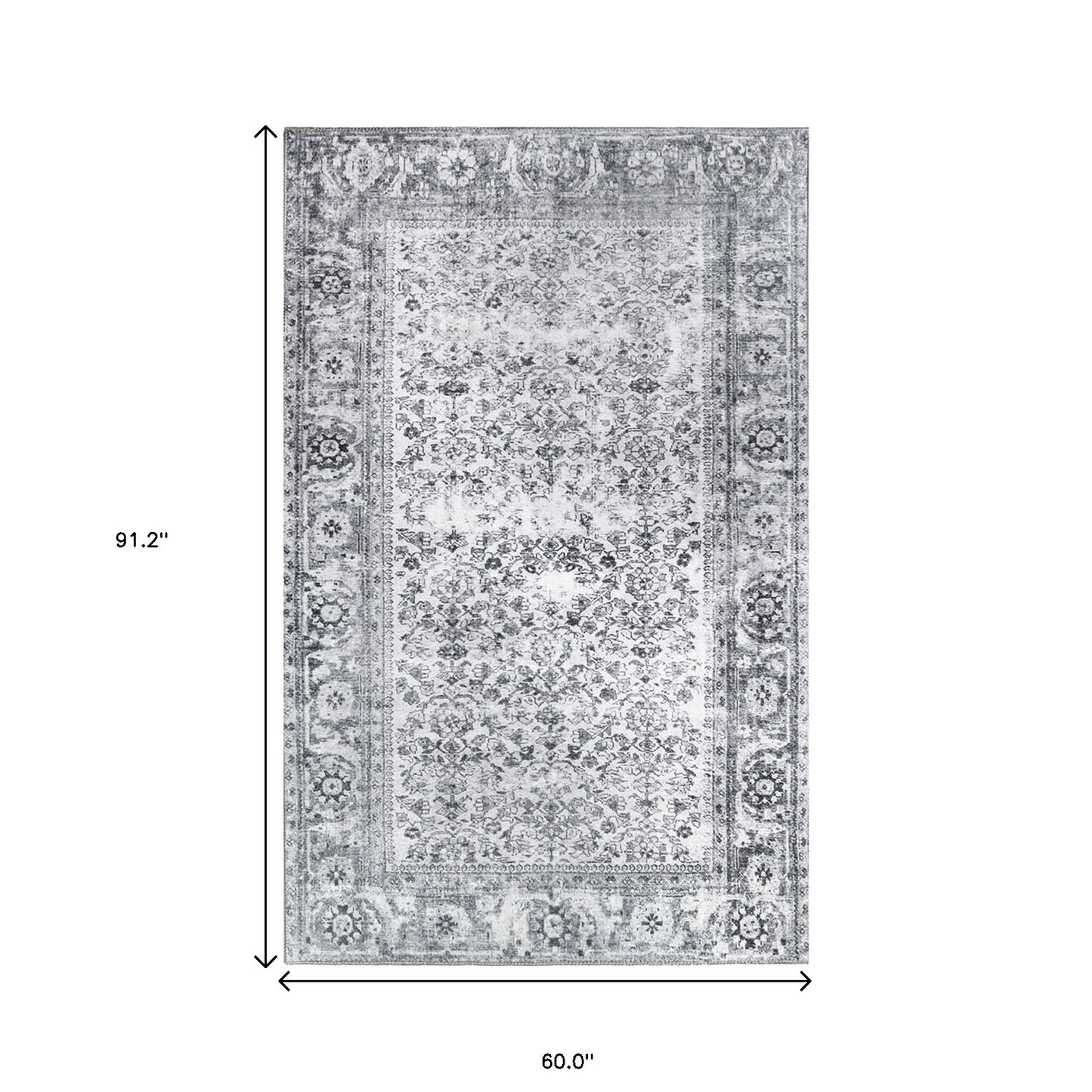 5' X 8' Charcoal Oriental Power Loom Stain Resistant Area Rug