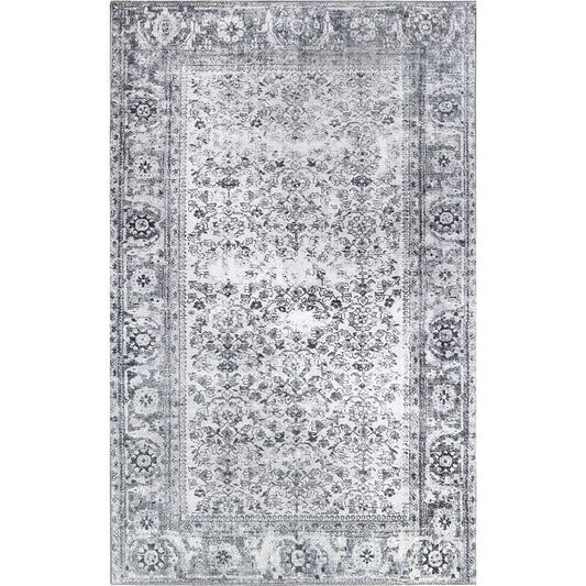 8' X 10' Charcoal Oriental Power Loom Stain Resistant Area Rug