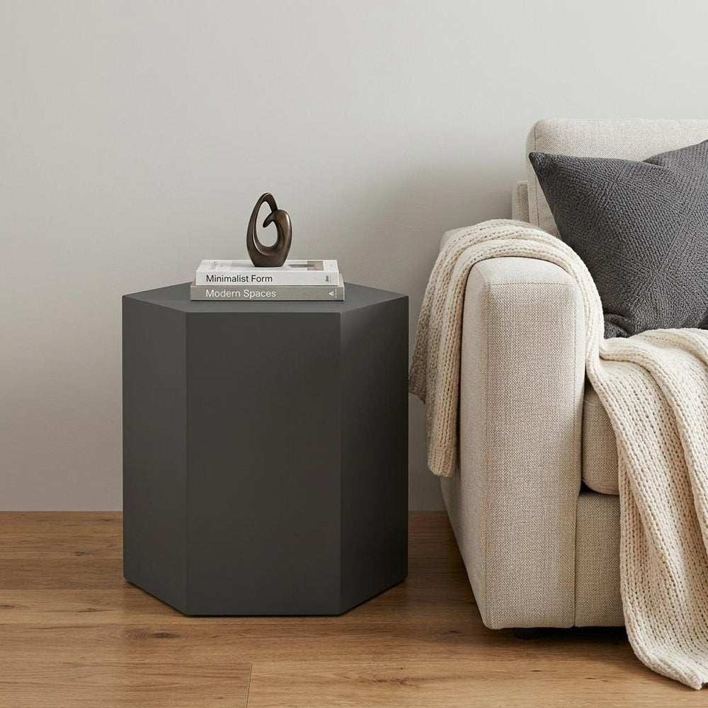 9" Gray Wood Hexagonal Block End Table
