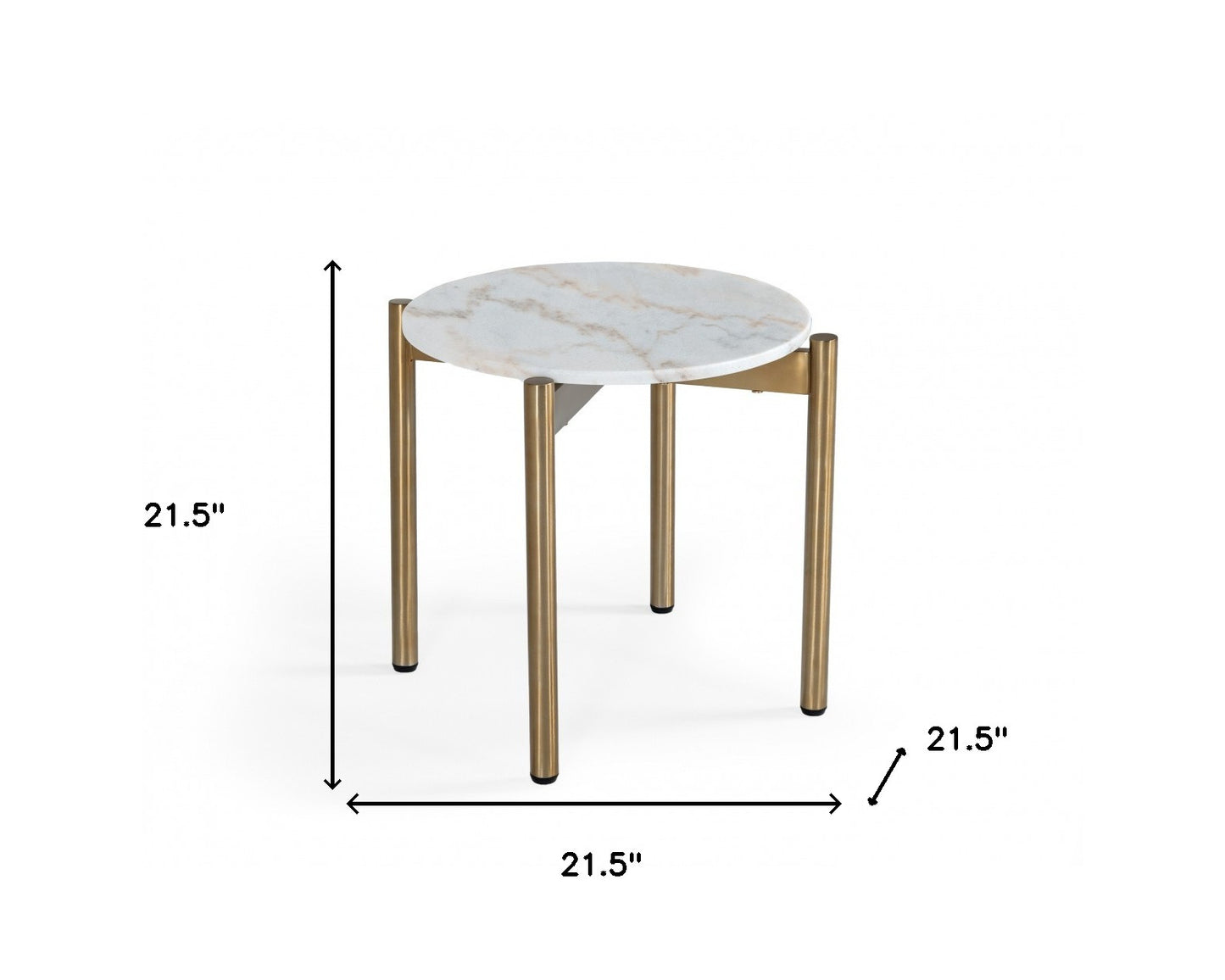 22" Gold And White Marble Round End Table