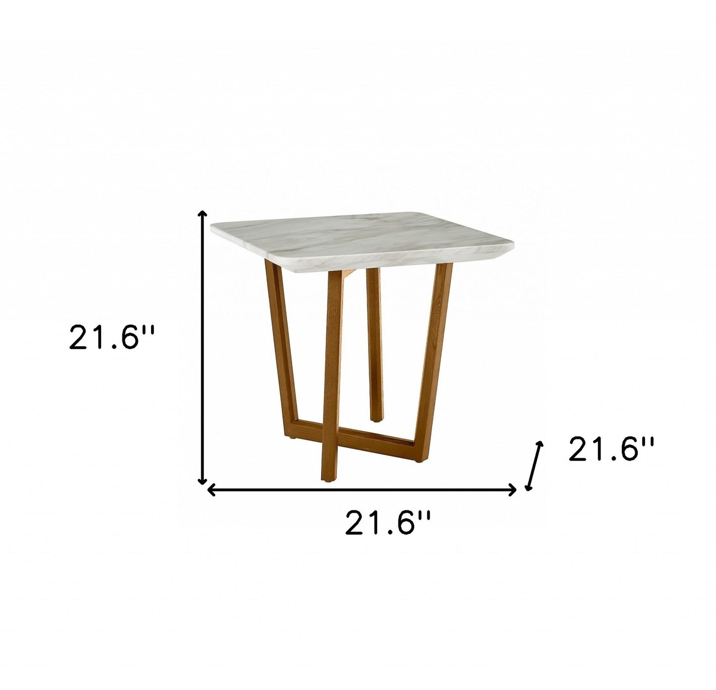 22" Walnut And White Faux Marble Square End Table