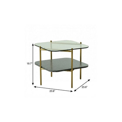 20" Gold And Clear Glass And Metal Square End Table With Shelf