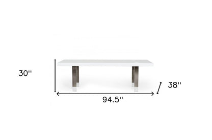 95" White And Gray Stainless Steel Dining Table