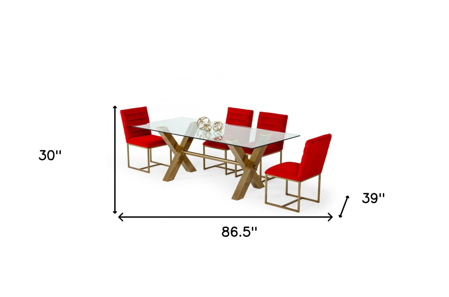 87" Clear And Gold Glass And Stainless Steel Sled Base Dining Table