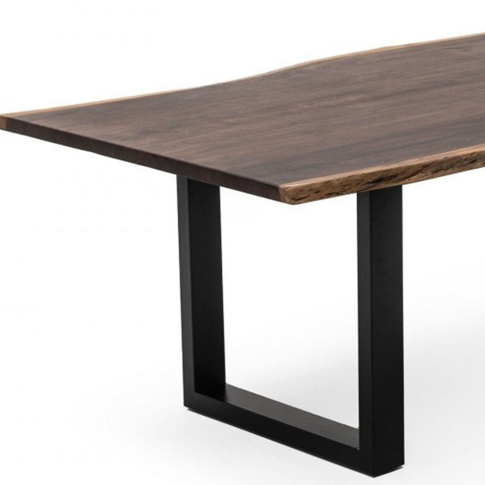 102" Brown And Black Solid Wood And Metal Sled Base Dining Table