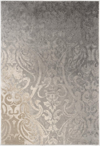 4' X 6' Gray And Ivory Damask Area Rug