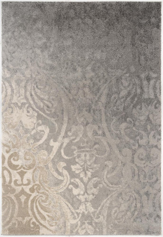 4' X 6' Gray And Ivory Damask Area Rug