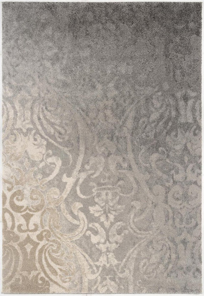 4' X 6' Gray And Ivory Damask Area Rug