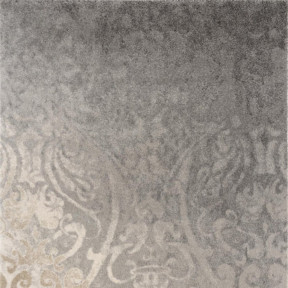 4' X 6' Gray And Ivory Damask Area Rug
