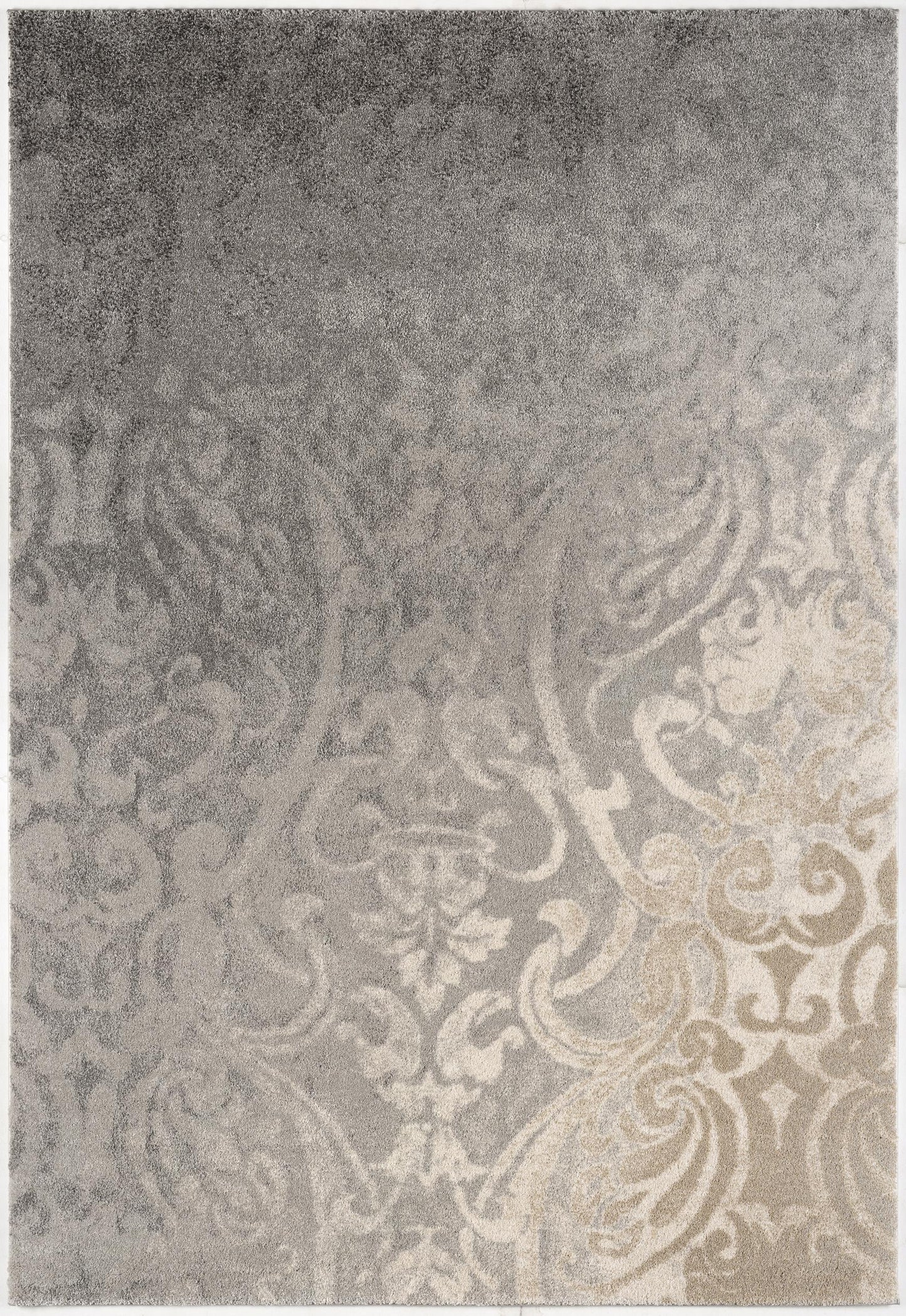 4' X 6' Grey Damask Power Loom Stain Resistant Area Rug