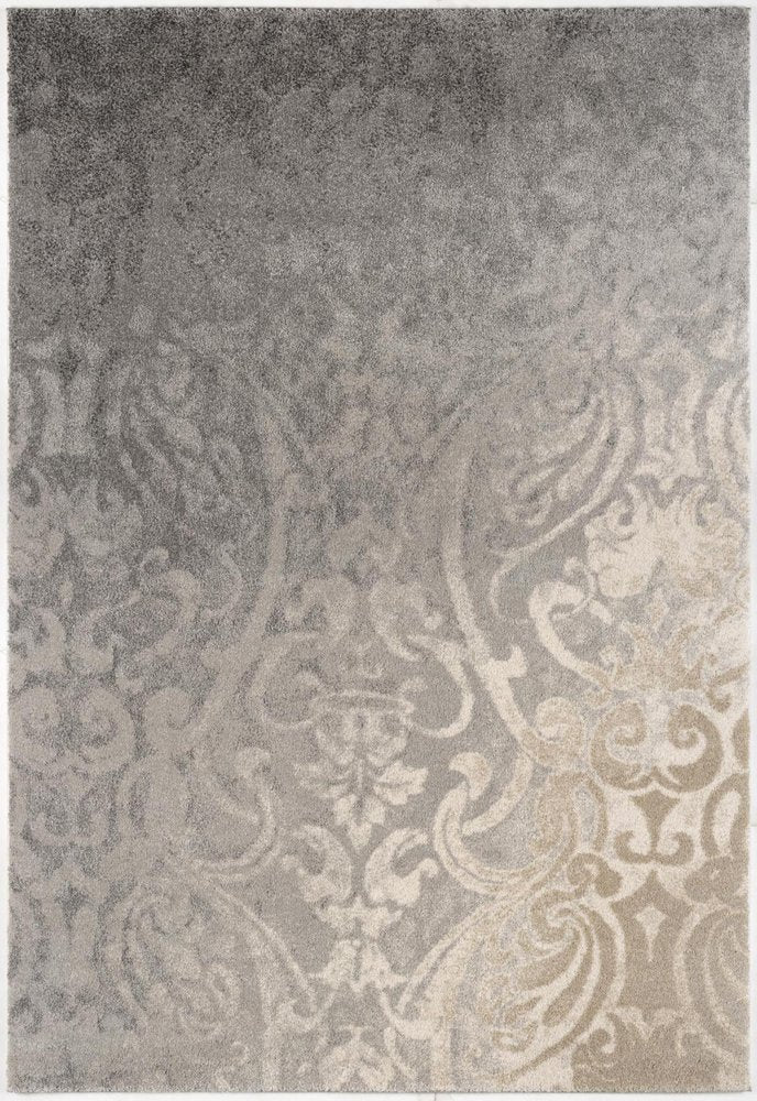 4' X 6' Gray And Ivory Damask Area Rug