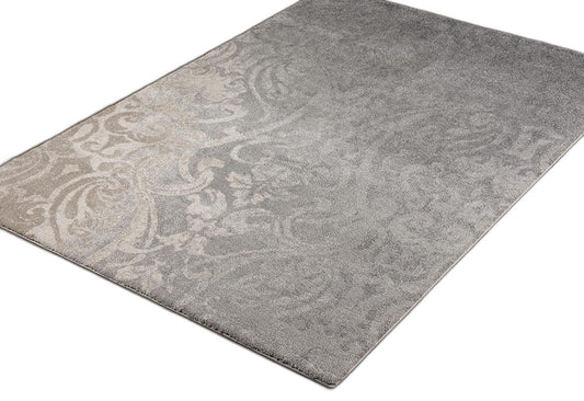 4' X 6' Grey Damask Power Loom Stain Resistant Area Rug