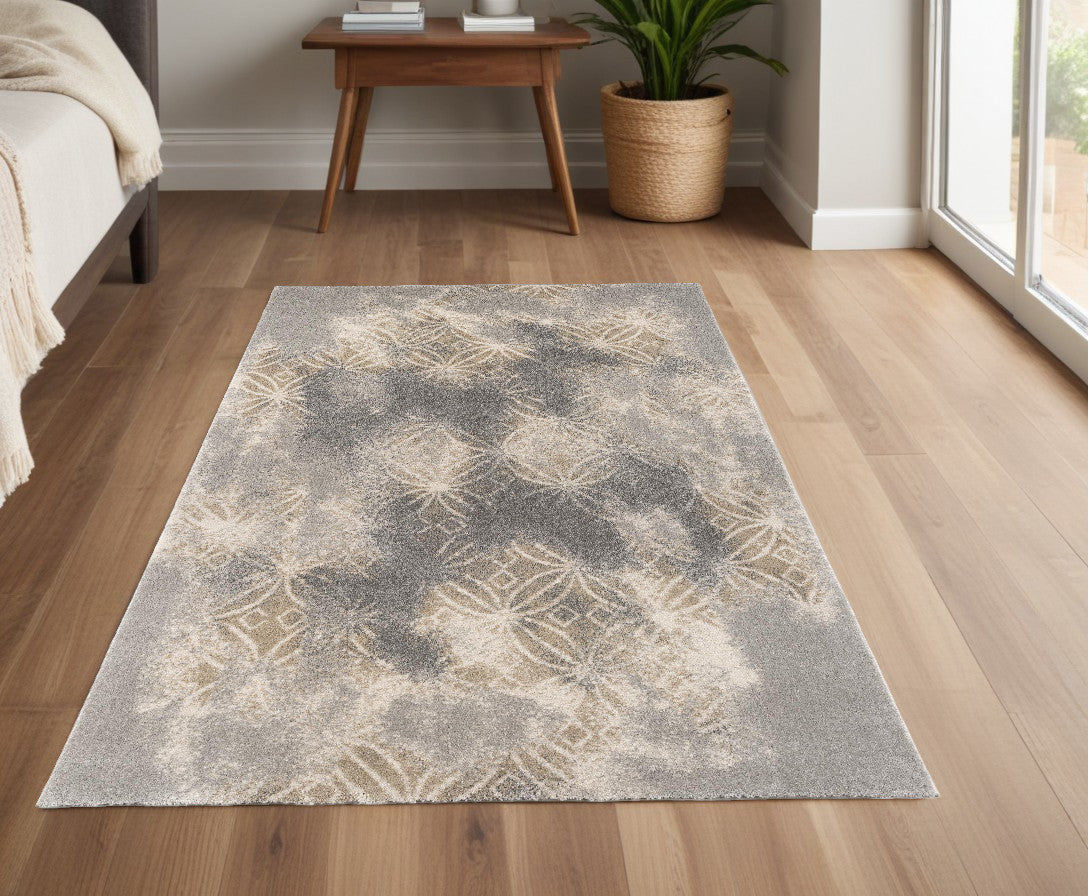 4' X 6' Light Grey Abstract Power Loom Stain Resistant Area Rug