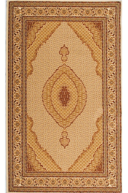 4' X 6' Beige and Ivory Oriental Power Loom Area Rug