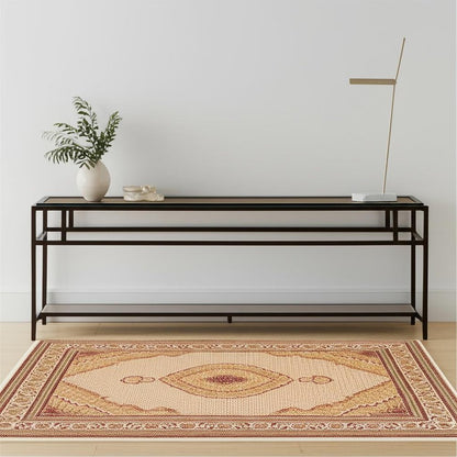 4' X 6' Beige and Ivory Oriental Power Loom Area Rug