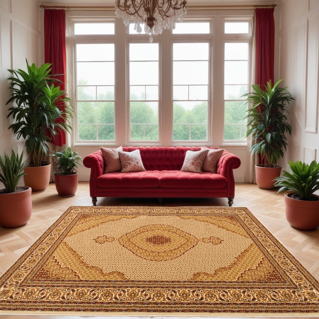 5' X 8' Beige and Ivory Oriental Power Loom Area Rug