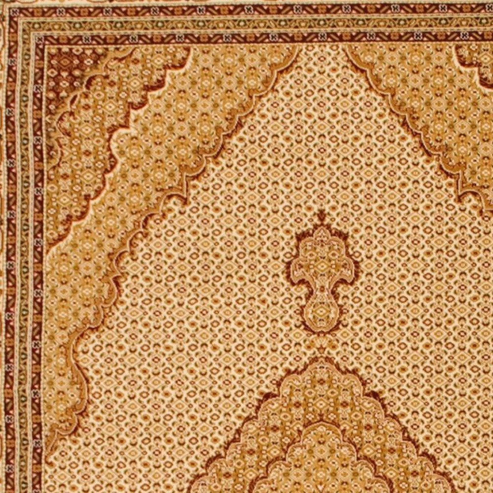 5' X 8' Beige and Ivory Oriental Power Loom Area Rug