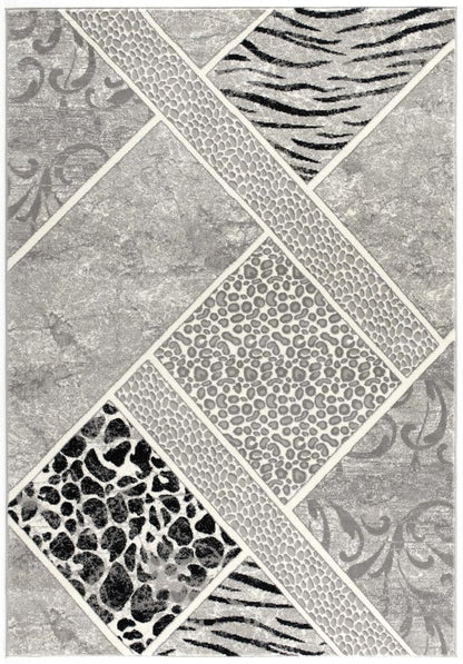 8' X 11' Grey Geometric Power Loom Stain Resistant Area Rug
