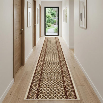 13' Beige And Ivory Oriental Runner Rug