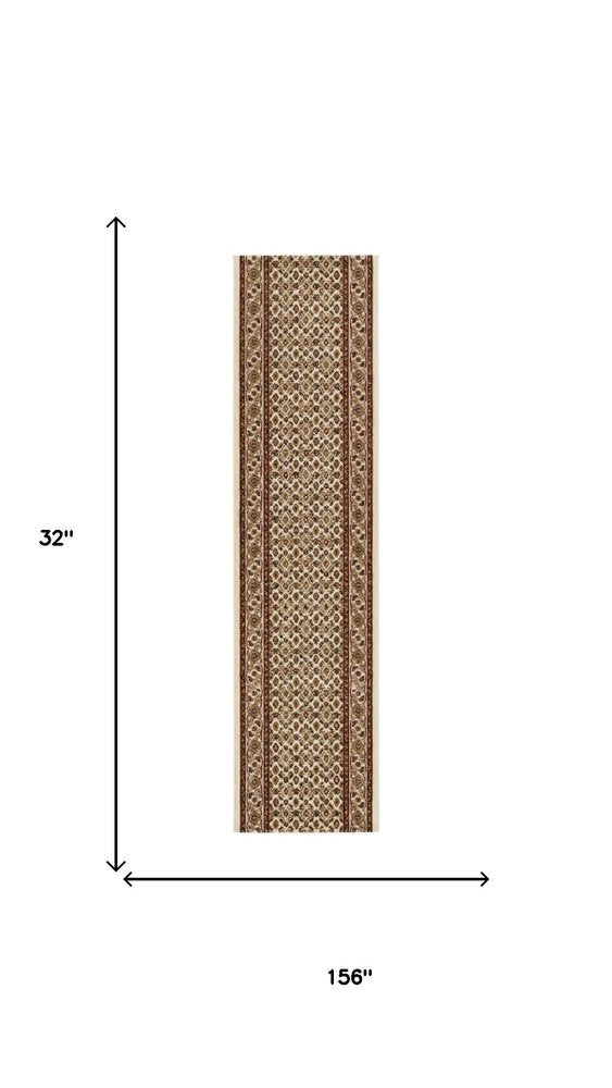 13' Beige And Ivory Oriental Runner Rug
