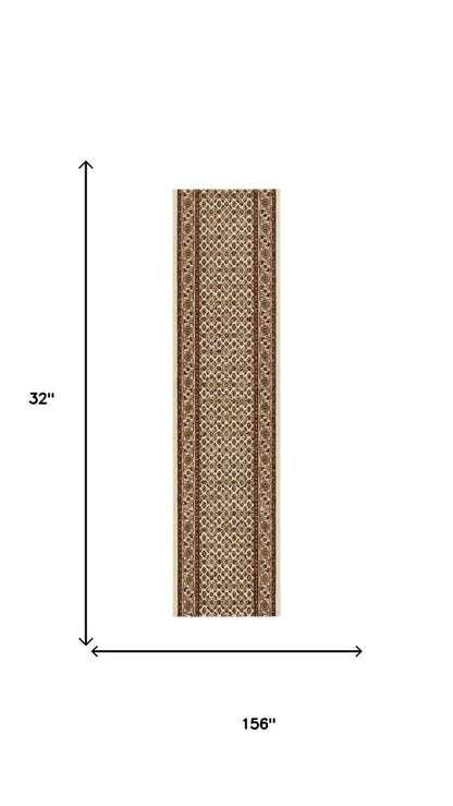 13' Beige And Ivory Oriental Runner Rug
