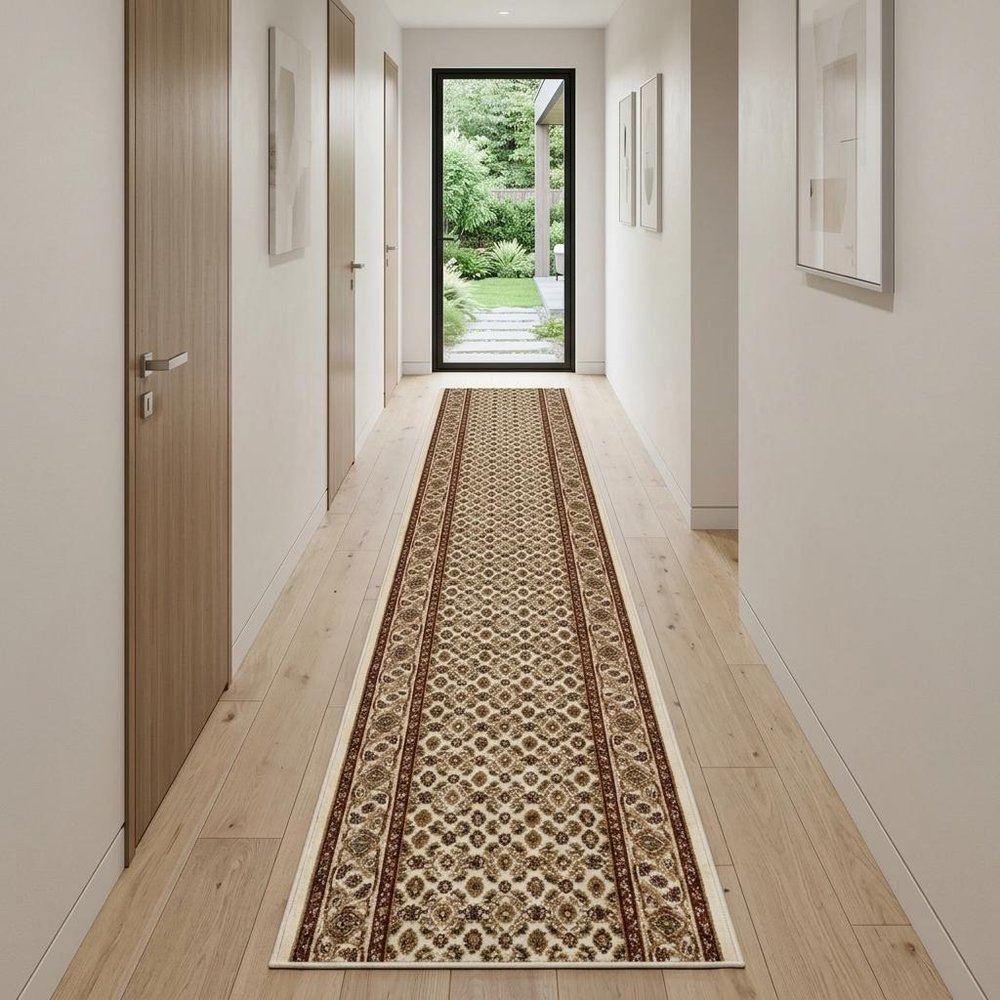 15' Beige And Ivory Oriental Runner Rug