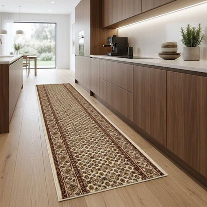 8' Beige And Ivory Oriental Runner Rug