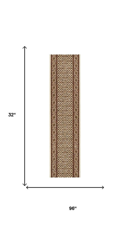 8' Beige And Ivory Oriental Runner Rug