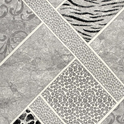 7' X 9' Grey Geometric Power Loom Stain Resistant Area Rug