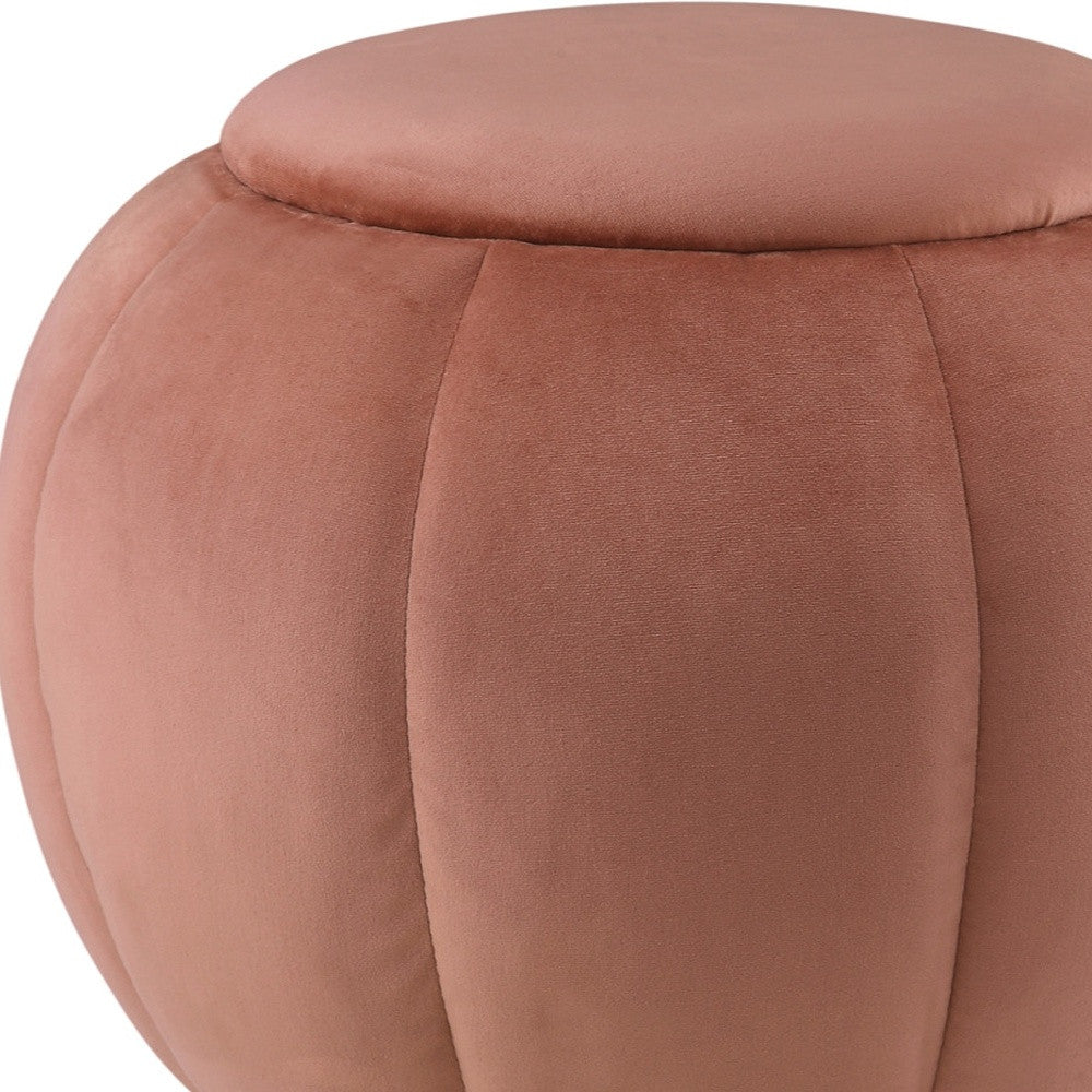 20" Blush Velvet And Gold Round Ottoman