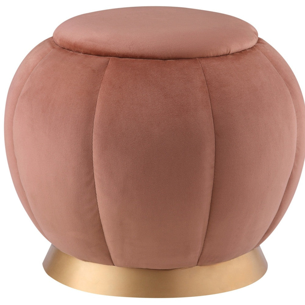 20" Blush Velvet And Gold Round Ottoman