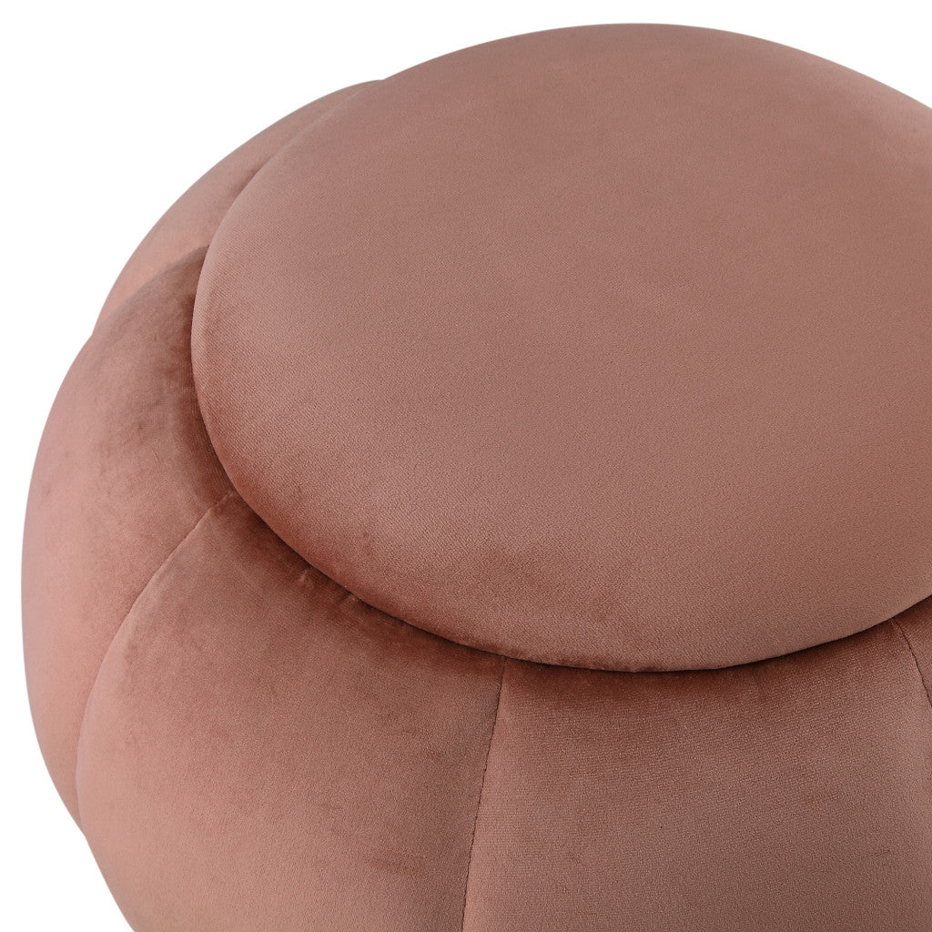 20" Blush Velvet And Gold Round Ottoman