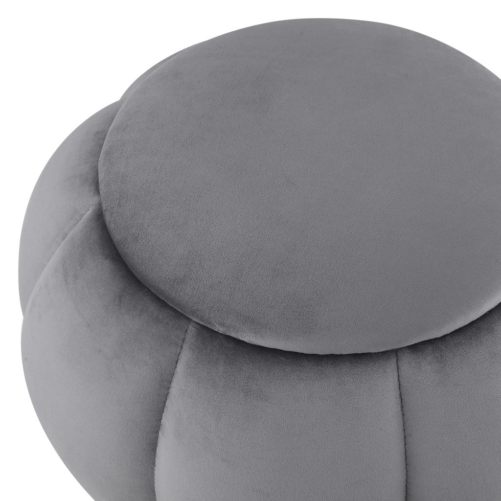 20" Blush Velvet And Gold Round Ottoman