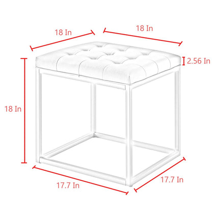 18" Cream Faux Leather And Gray Cube Ottoman