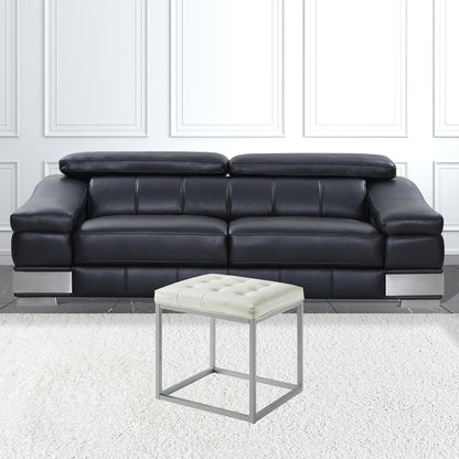 18" Cream Faux Leather And Gray Cube Ottoman
