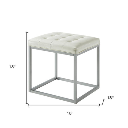 18" Cream Faux Leather And Gray Cube Ottoman