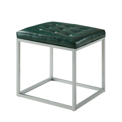 18" Cream Faux Leather And Gray Cube Ottoman