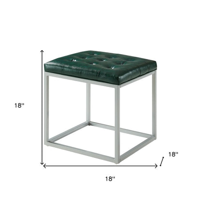 18" Cream Faux Leather And Gray Cube Ottoman