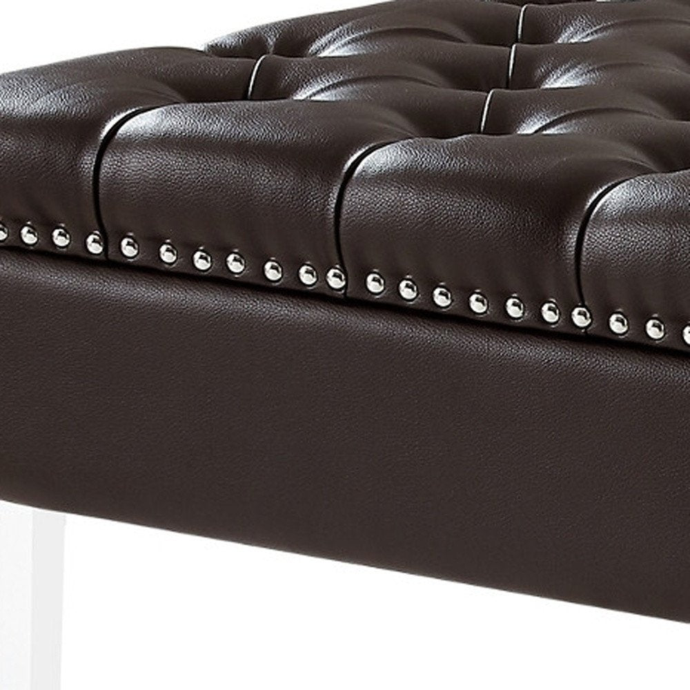 35" Espresso Faux Leather And Clear Cocktail Ottoman