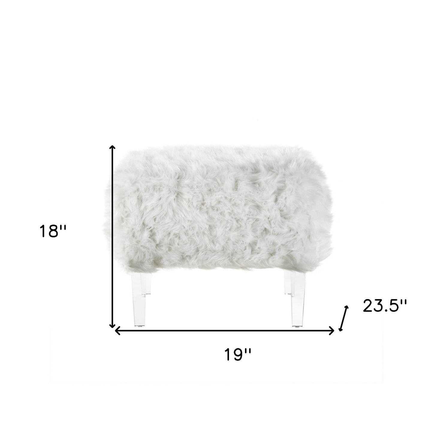 19" White Faux Fur And Clear Ottoman