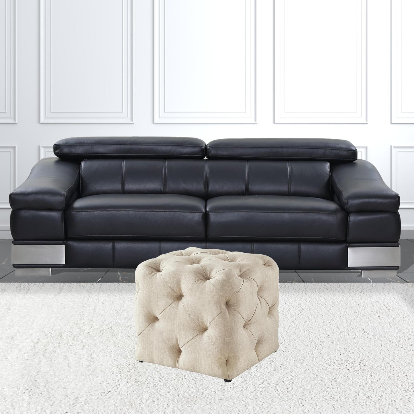 20" Beige Linen Cube Ottoman